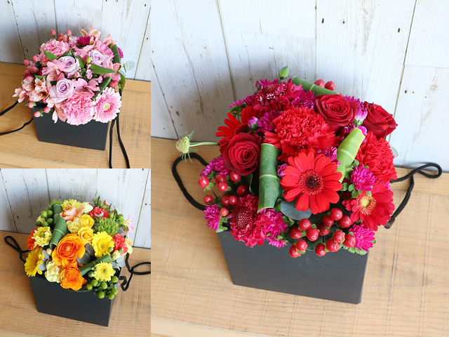 【生花】BOXアレンジメント〜ナチュラル〜【かわいいボックス付おまかせアレンジ】誕生日・結婚記念日・母の日・卒園入園祝い・卒業入学祝い・退任退職祝い・出産祝い・発表会・いい夫婦の日・長寿祝いにおすすめ【送料一律1100円（※一部地域を除く）】