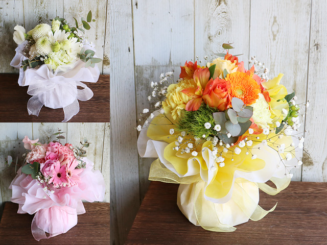 【生花】「ふりる」スタンディングブーケ（M）【花瓶いらず自立する花束 ラッピングしたまま飾れる】誕生日・結婚記念日・卒園入園祝い・卒業入学祝い・退任退職祝い・出産祝い・発表会・愛妻の日・バレンタイン・長寿祝いにおすすめ【送料一律880円（※一部地域を除く）】