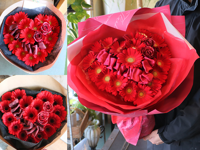 ガーベラのハート型花束〜恋する花束・花夢ハート／Come Heart〜 【プロポーズ・誕生日・結婚記念日・母の日・卒園入園祝い・卒業入学祝い・退任退職祝い・出産祝い・長寿祝いにおすすめ】【送料一律1100円（※一部地域を除く）】