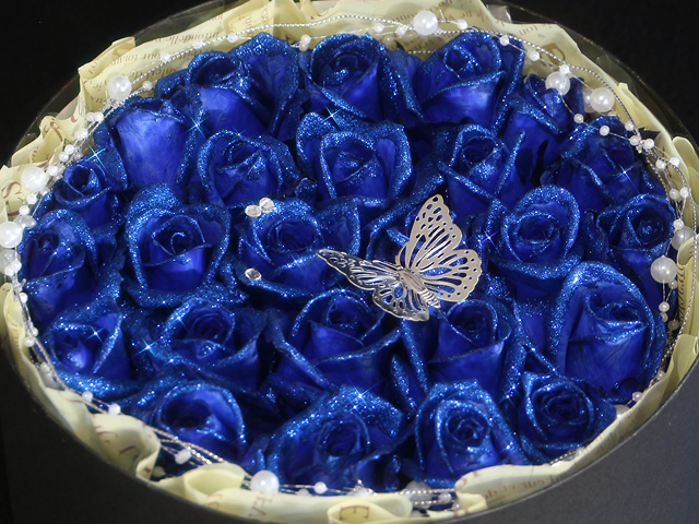 BOXアレンジメント青い煌薔薇（L）