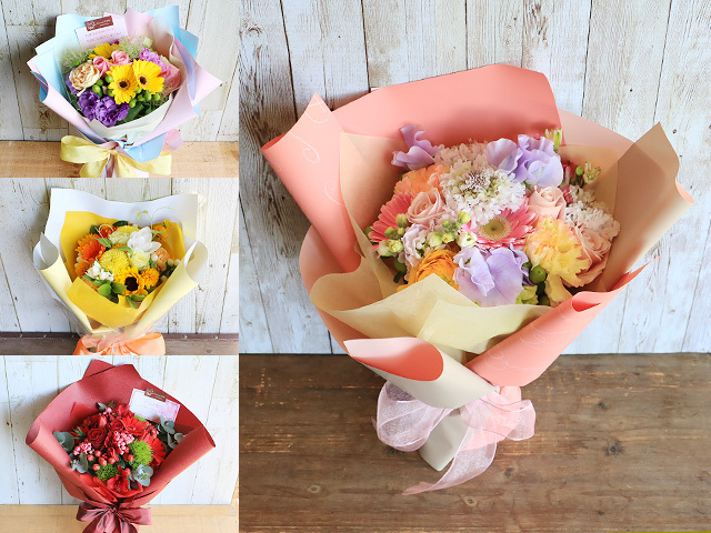 【生花】おまかせ花束（ブーケ風・M）【デザイナーズコレクション】誕生日・結婚記念日・卒園入園祝い・卒業入学祝い・退任退職祝い・出産祝い・発表会・愛妻の日・バレンタイン・長寿祝いにおすすめ【送料一律880円（※一部地域を除く）】