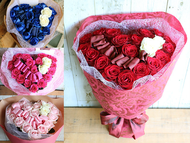 【生花】バラのハート型花束～恋する花束・花夢ハート／Come Heart～ 【プロポーズ・誕生日・結婚記念日・卒園入園祝い・卒業入学祝い・退任退職祝い・出産祝い・愛妻の日・バレンタイン・長寿祝いにおすすめ】【送料無料（※一部地域を除く）】