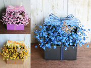 【生花】蝶々と染色カスミソウの3Dボックスアレンジメント～花言葉は幸福・感謝～桜・ネモフィラ・菜の花畑のよう【誕生日・結婚記念日・母の日・卒園入園祝い・卒業入学祝い・退任退職祝い・出産祝い・発表会・長寿祝い】【送料無料（※一部地域を除く）】