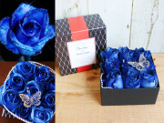 【生花】BOXアレンジメント～青い煌薔薇～宝石箱のようなボックスアレンジ（M）【プロポーズ・誕生日・結婚記念日・母の日・卒園入園祝い・卒業入学祝い・退任退職祝い・出産祝い・長寿祝いにおすすめ】【送料一律880円（※一部地域を除く）】