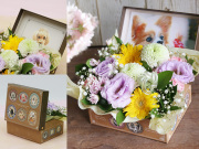 【生花】わんこ用お供えアレンジメント～愛犬のお悔やみ・葬式・月命日・命日・一周忌などのペット専用供養花(フォトスタンド・写真立てにもなる)動物福祉活動への寄付金付きアイテム【送料無料（※一部地域を除く）】
