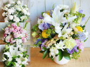 【生花】供養のアレンジメント（L）～法要・命日・お彼岸・喪中見舞い・母の日参り・お盆・初盆などのお供えの花【おまかせアレンジ（白上がり・色花）】【送料一律880円（※一部地域を除く）】