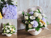 【生花】towaお悔やみの花かご～法事・命日・お盆・お彼岸・敬老の日などの供養花【送料一律880円（※一部地域を除く）】