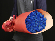 ５１本の青い煌薔薇の花束～きらきら輝くバラの宝石（花言葉カード付き） 【プロポーズ・誕生日・結婚記念日・母の日・卒園入園祝い・卒業入学祝い・退任退職祝い・出産祝い・長寿祝いにおすすめ】【送料一律1800円（※一部地域を除く）】