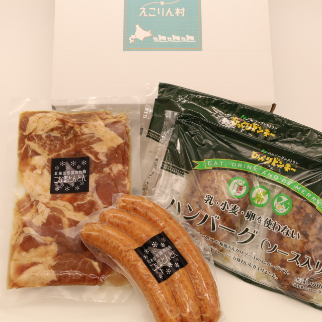 「こな雪とんとん」＆「びっくりドンキー乳・小麦・卵を使わないハンバーグ」セットC