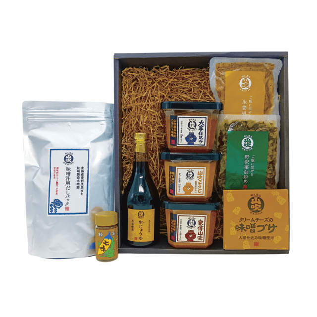 和の調味料セット（送料込）山吹こうじ 大寒仕込み 家傳山吹 だし 生じょうゆ 七味 クリームチーズ 生姜胡椒 野沢菜炒め