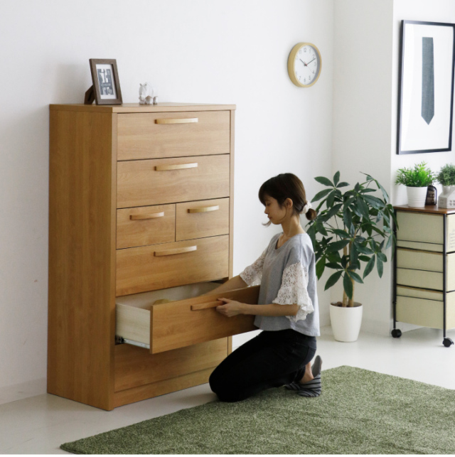 チェスト 完成品 ハイチェスト タンス 箪笥 幅80 6段 アルダー木目 