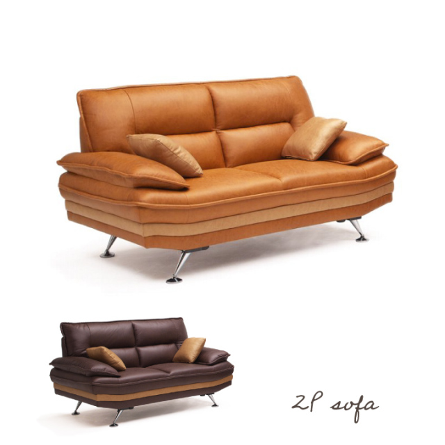 送料込み】茶色のファブリック2人掛けソファ