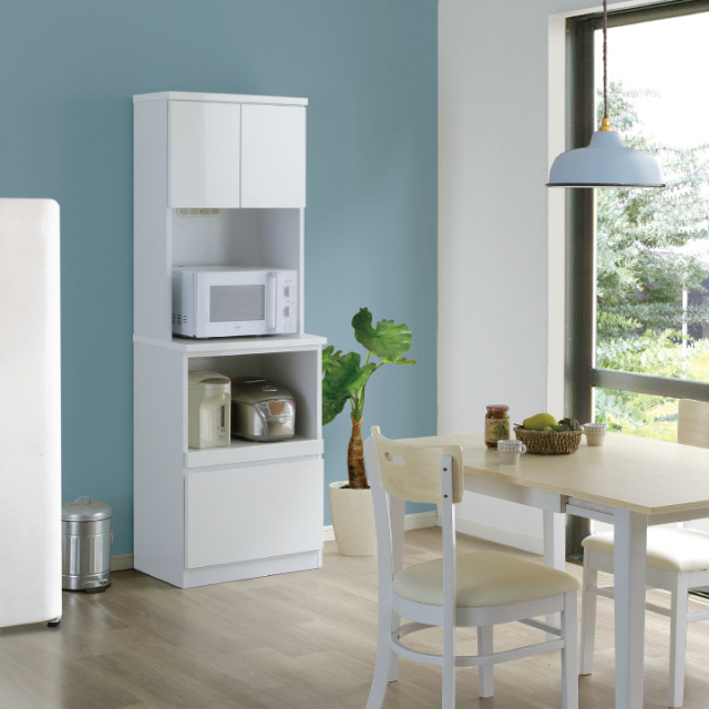 レンジボード レンジ台 60 食器棚 完成品 おしゃれ シンプル レンジ ラック キッチン収納 幅60 / 奥行42 高さ180 ホワイト 白 食器収納 コンセント 引き出し 収納 シンプル オシャレ キッチン ダイニング 家電 白 送料無料 ikr-0634