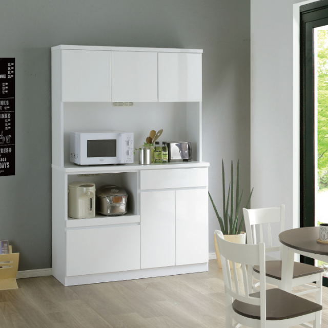 レンジボード レンジ台 120 食器棚 完成品 おしゃれ シンプル オープンボード キッチン収納 幅120 奥行42 / 高さ180 ホワイト 白 食器収納 コンセント 引き出し 収納 シンプル オシャレ キッチン ダイニング 家電 白 送料無料 ikr-0636