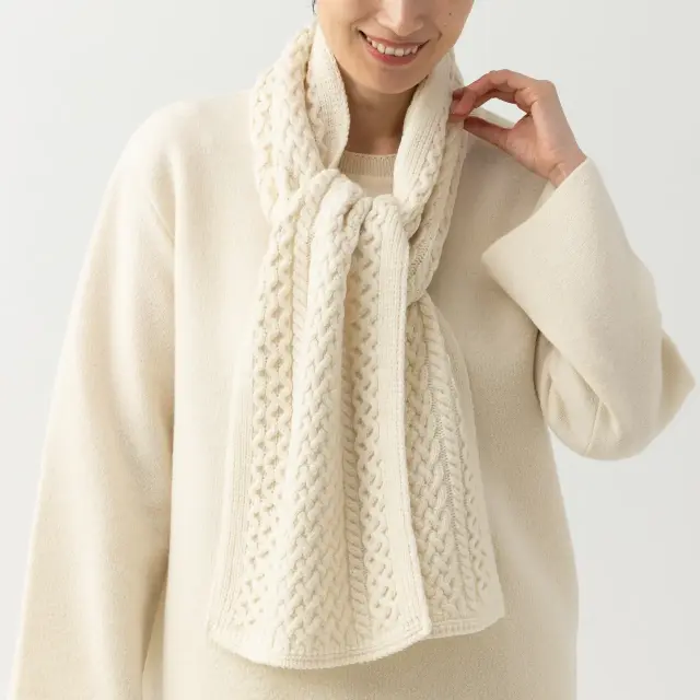 アニマルウェルフェア】オーガニックウール ケーブルマフラー オートミール