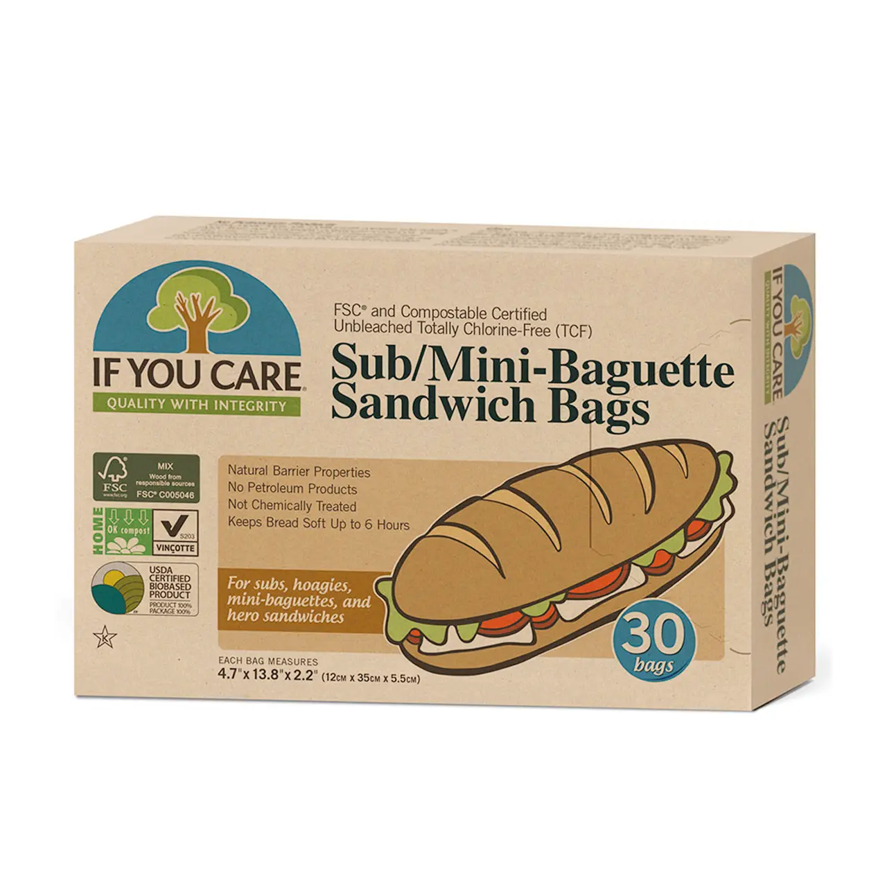 無漂白ミニバゲットサンドイッチバッグ 30枚入