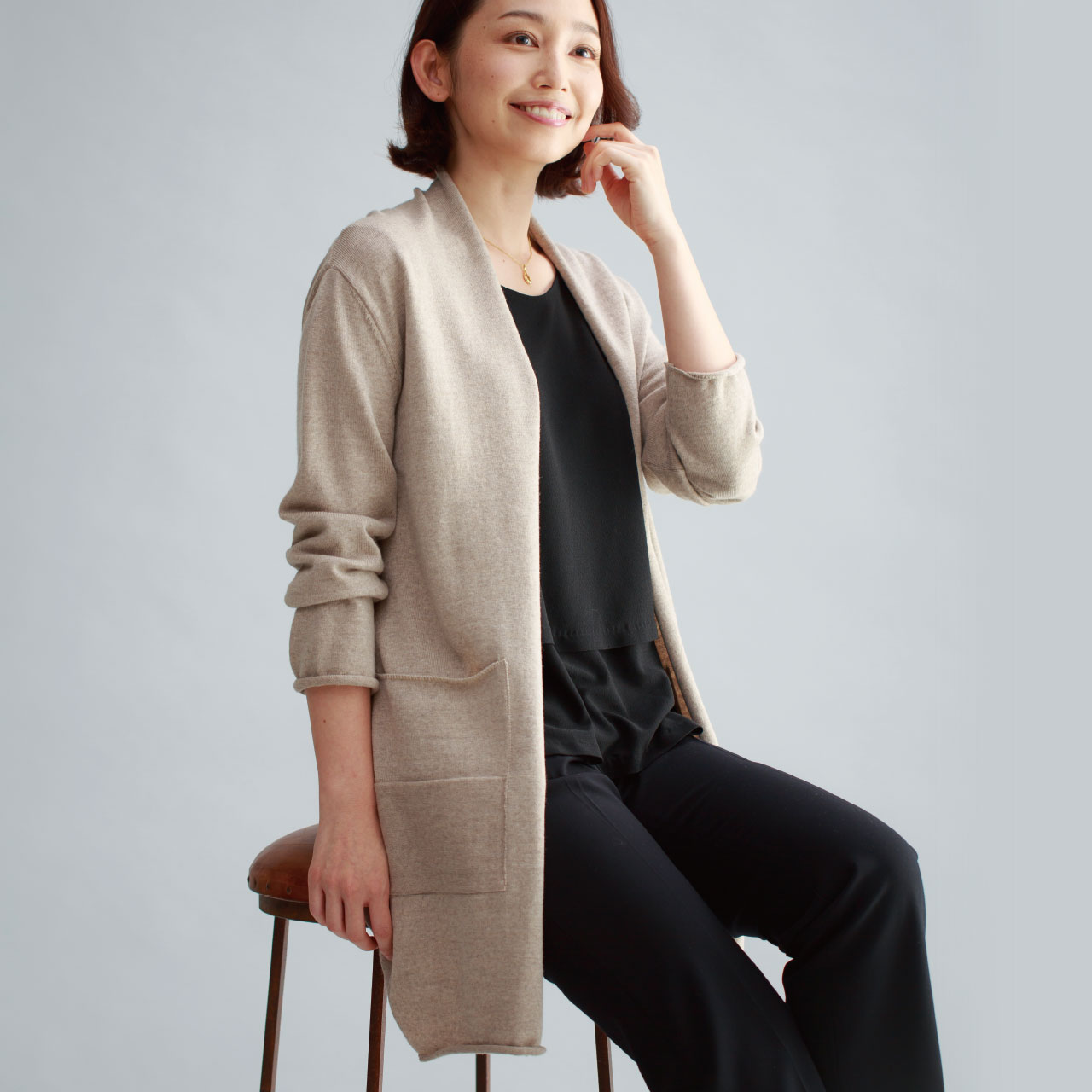 国産ニットサキハナロングカーディガン画像