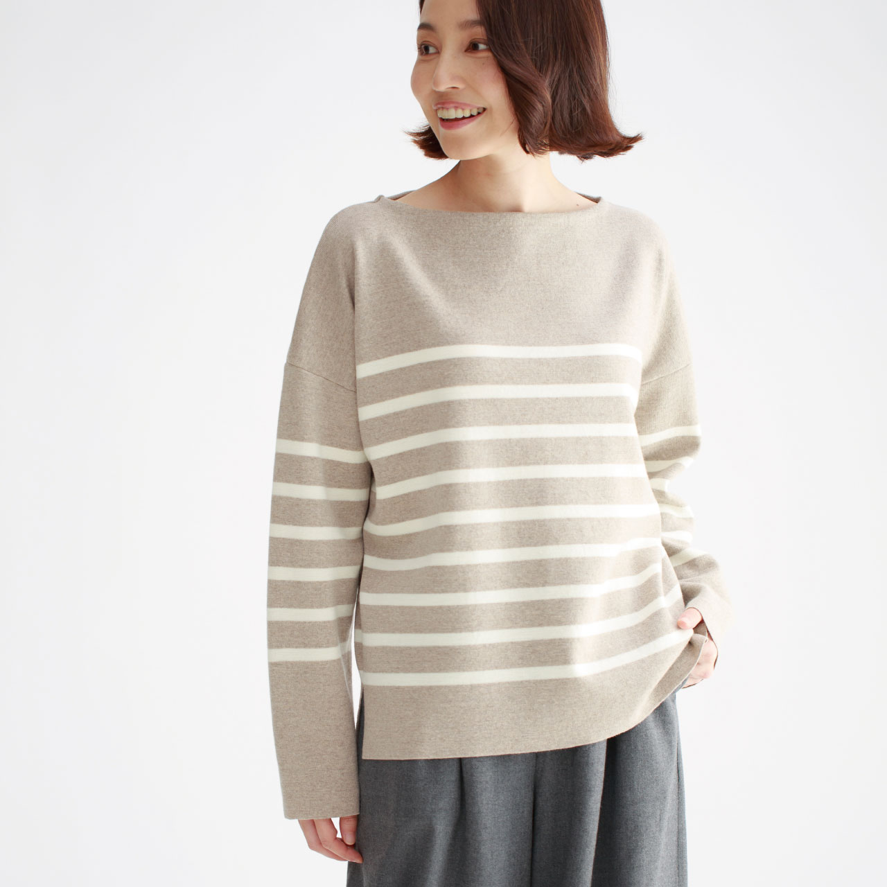 国産ニットサキハナミラノリブボーダー画像