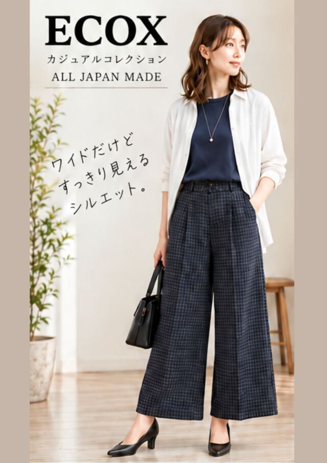 チェックタックワイドパンツ