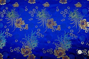 チャイナ・ブロケード 菊・牡丹・寿文様・青