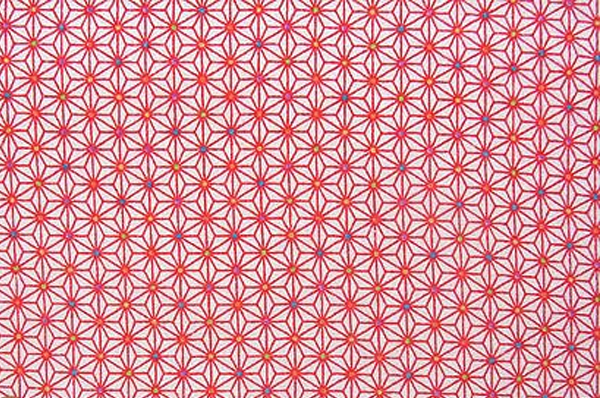 かわいい麻の葉の模様 レーヨンちりめん生地 麻の葉文 赤色 白地　約７０ｃｍ×約５０ｃｍカット　(0643-59)