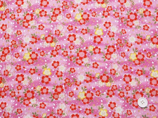 レーヨンちりめん友禅金彩生地　桜　ピンク