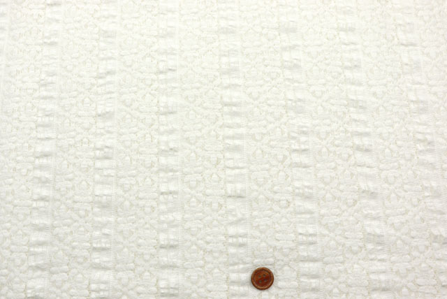 Wピンタックラッセルレース生地　花柄　オフ白　【50cm単位】(la661)