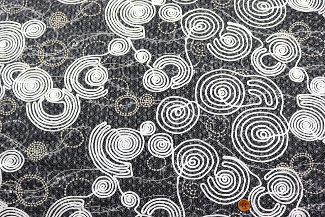 スパンコールと刺しゅうとコードレース生地　白　【50cm単位】　(la732)