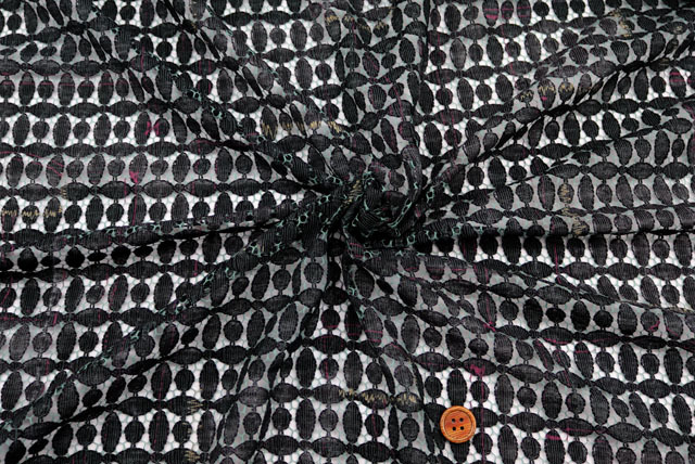 ラッセルレースプリント生地　すみ黒　【50cm単位】　(la745)