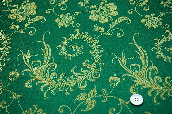 チャイナドレス生地 チャイナ生地 羽根と牡丹 緑 新色 チャイナドレス生地 チャイナ生地 羽根と牡丹 緑 新色