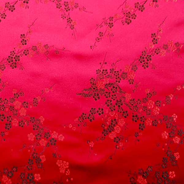 チャイナドレス生地 中国民族衣装生地　梅　赤地に黒