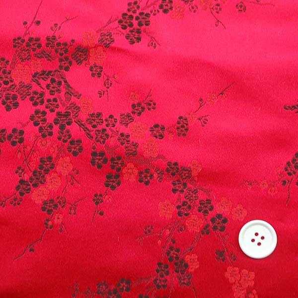 チャイナドレス生地 中国民族衣装生地　梅　赤地に黒