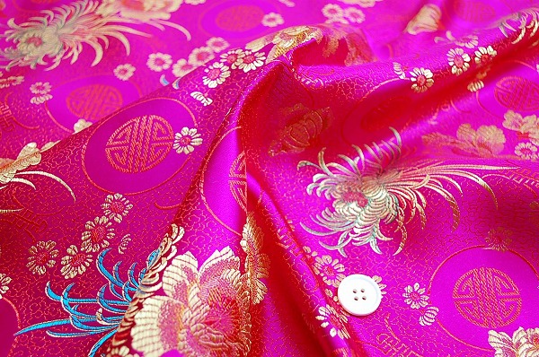 チャイナ・ブロケード（菊・牡丹・寿文様・ショッキングピンク）