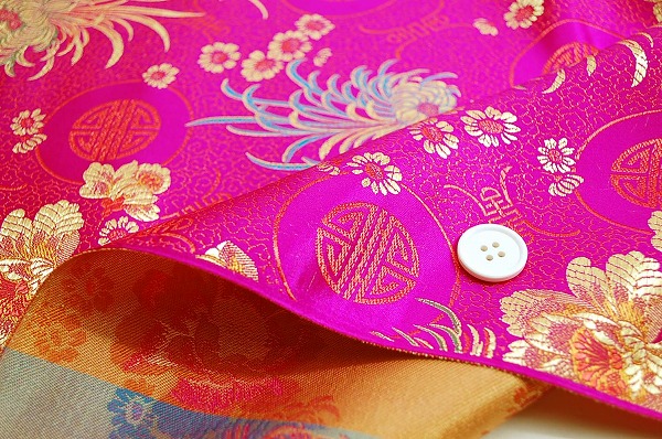 チャイナ・ブロケード（菊・牡丹・寿文様・ショッキングピンク）