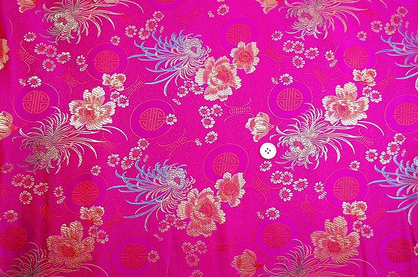 チャイナ・ブロケード（菊・牡丹・寿文様・ショッキングピンク）