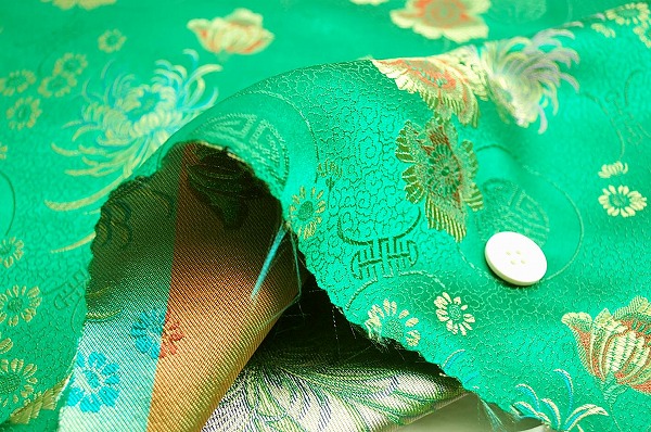 チャイナ・ブロケード（菊・牡丹・寿文様・緑）