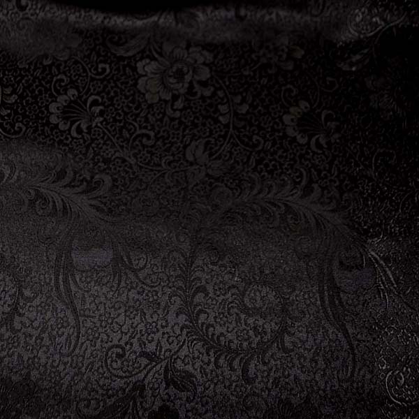チャイナドレス生地 中国民族衣装生地羽根と牡丹・黒地に黒　0635-94