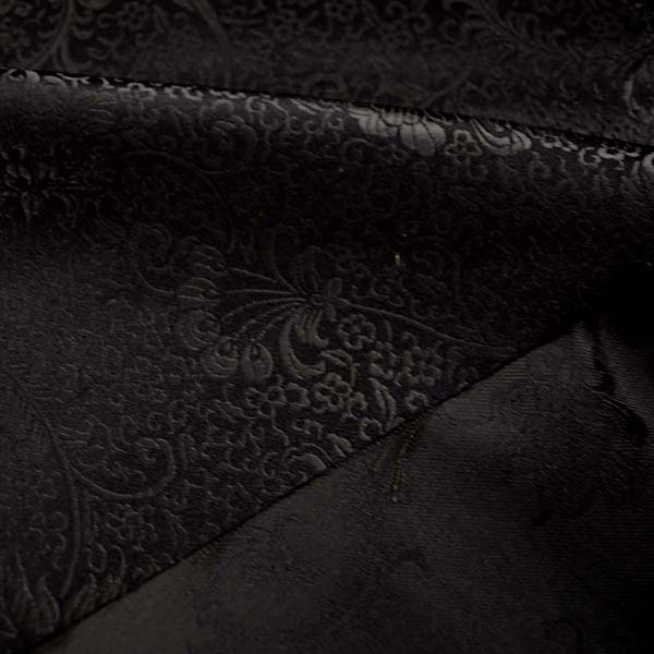 チャイナドレス生地 中国民族衣装生地羽根と牡丹・黒地に黒　0635-94