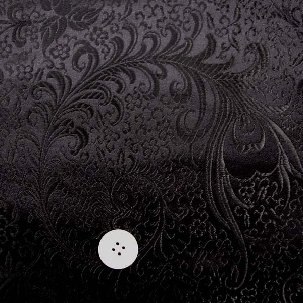 チャイナドレス生地 中国民族衣装生地羽根と牡丹・黒地に黒　0635-94