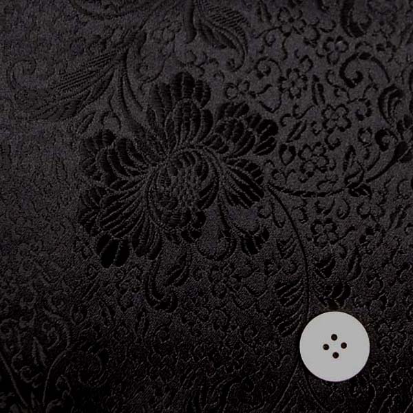 チャイナドレス生地 中国民族衣装生地羽根と牡丹・黒地に黒　0635-94