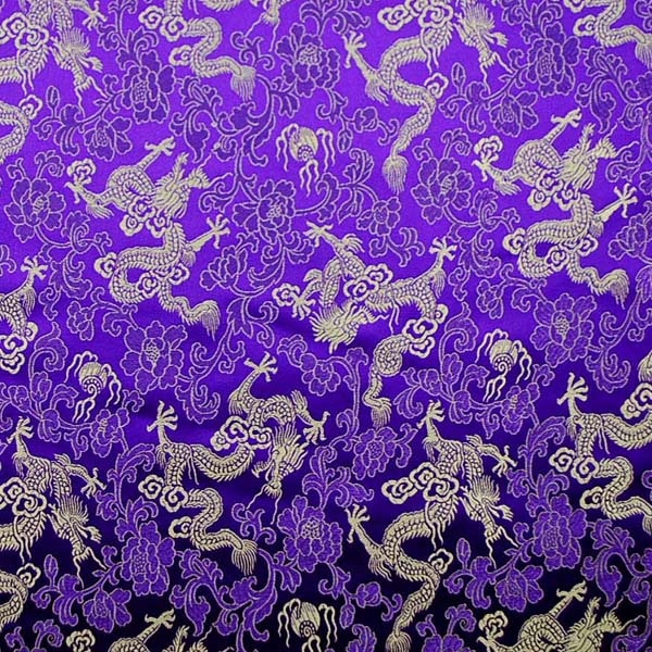 チャイナドレス生地 中国民族衣装生地　竜と牡丹　紫