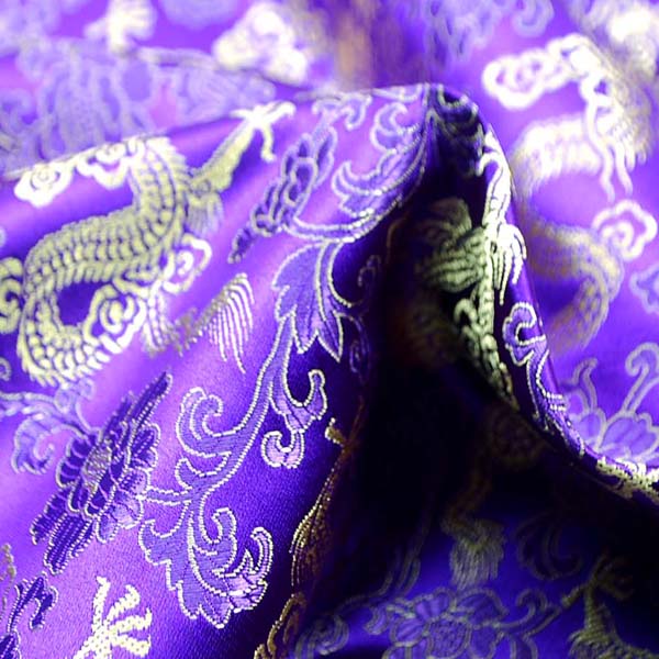 チャイナドレス生地 中国民族衣装生地　竜と牡丹　紫