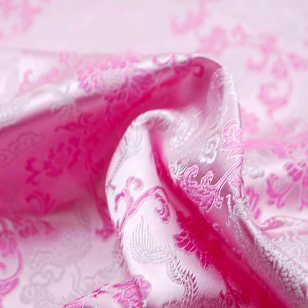 チャイナドレス生地 中国民族衣装生地　竜と牡丹　ピンク