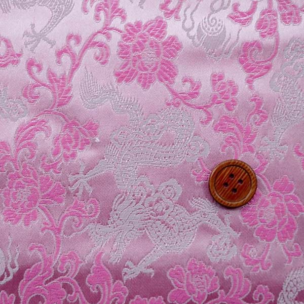 チャイナドレス生地 中国民族衣装生地　竜と牡丹　ピンク