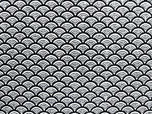 青海波文(せいがいはもん) 波文 波柄 波模様 和風ちりめん生地 黒色・ブラック　約７０ｃｍ×約５０ｃｍカット　(0643-38)