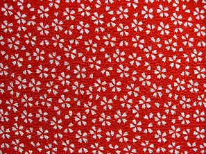 シンプルで可愛い小桜の和風生地 レーヨンちりめん生地 赤色・レッド　約７０ｃｍ×約５０ｃｍカット　(0643-60)