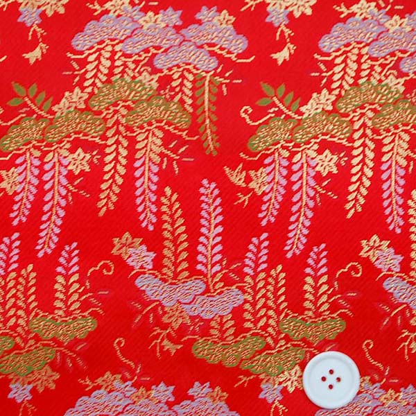 金襴　寿三丁　松に下がり藤文　朱赤　0651-01