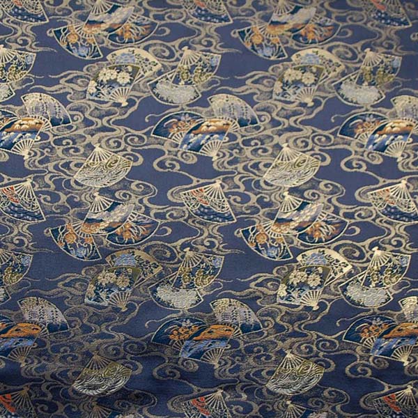 金襴　寿三丁　扇流し　消炭色・金　0651-04