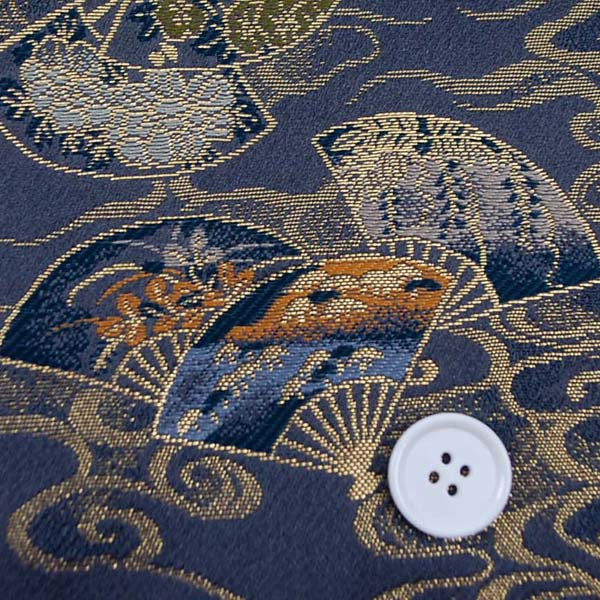 金襴　寿三丁　扇流し　消炭色・金　0651-04