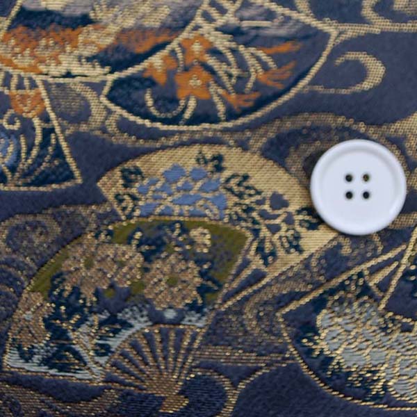 金襴　寿三丁　扇流し　消炭色・金　0651-04